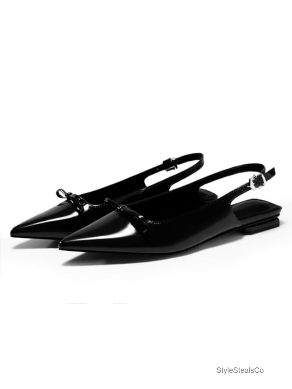 Women's Slingback Flats Pointed Toe Bow Ballet Low Heel Dress Shoes Faux Leather